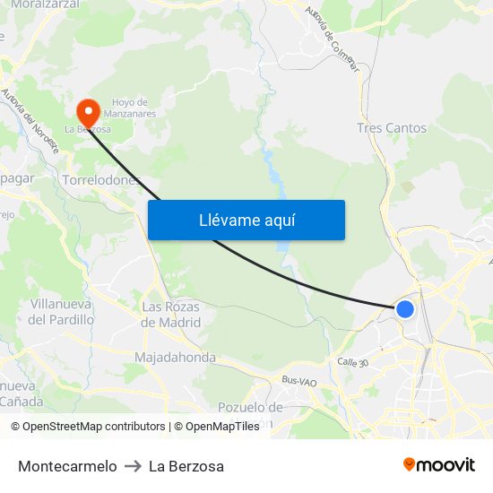 Montecarmelo to La Berzosa map