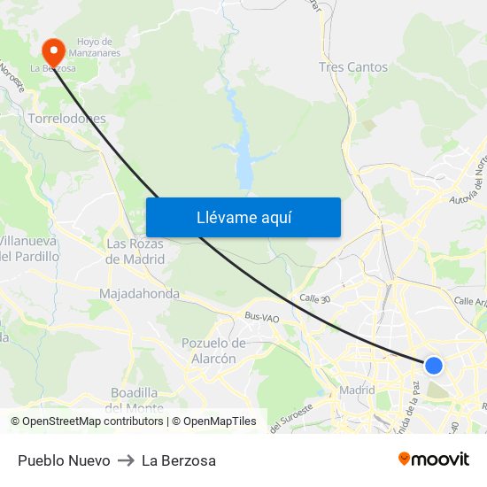 Pueblo Nuevo to La Berzosa map
