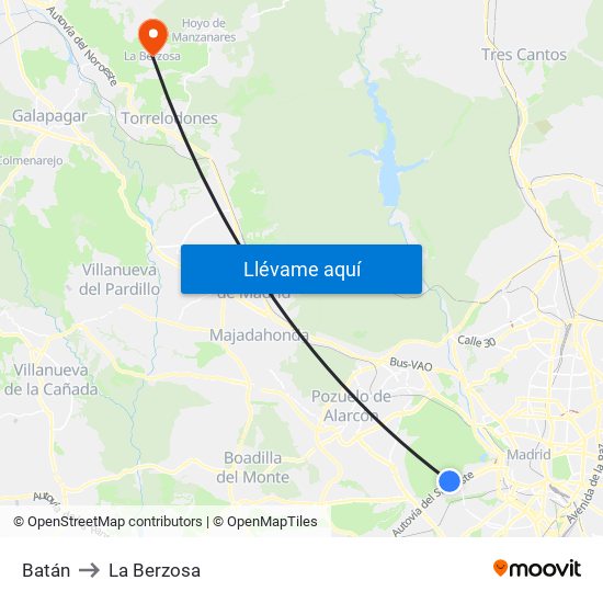 Batán to La Berzosa map