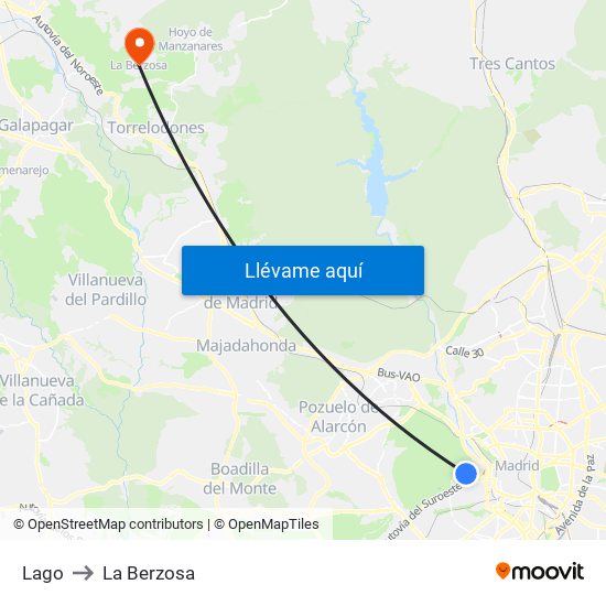 Lago to La Berzosa map