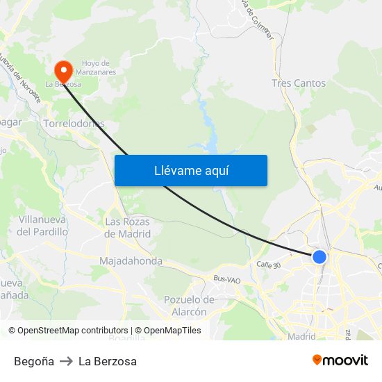 Begoña to La Berzosa map