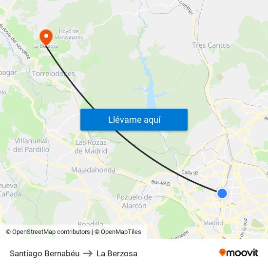 Santiago Bernabéu to La Berzosa map