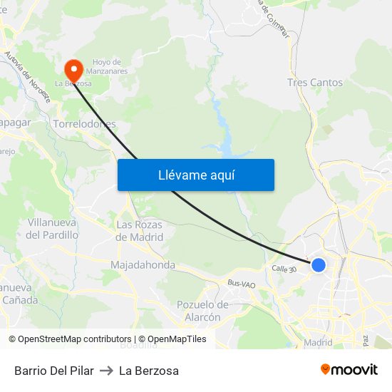 Barrio Del Pilar to La Berzosa map