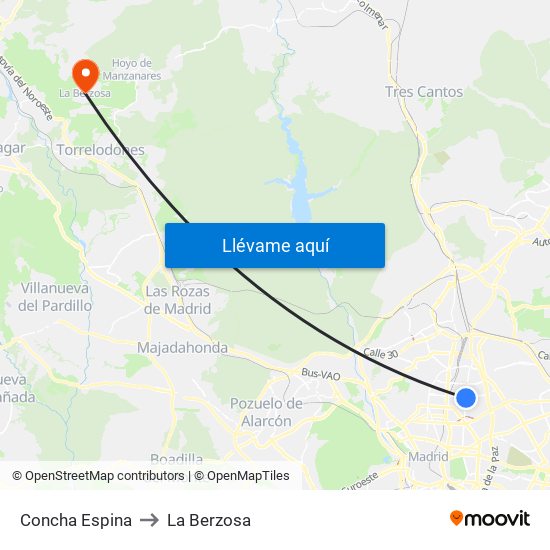 Concha Espina to La Berzosa map