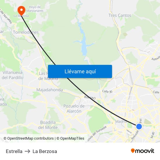 Estrella to La Berzosa map