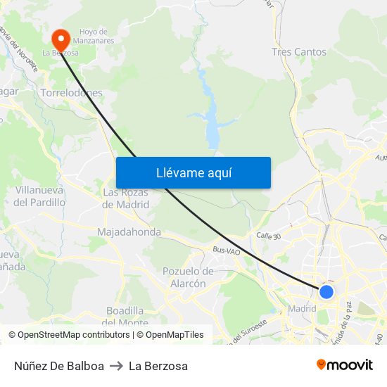 Núñez De Balboa to La Berzosa map