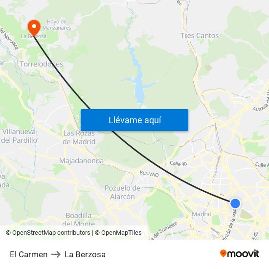 El Carmen to La Berzosa map