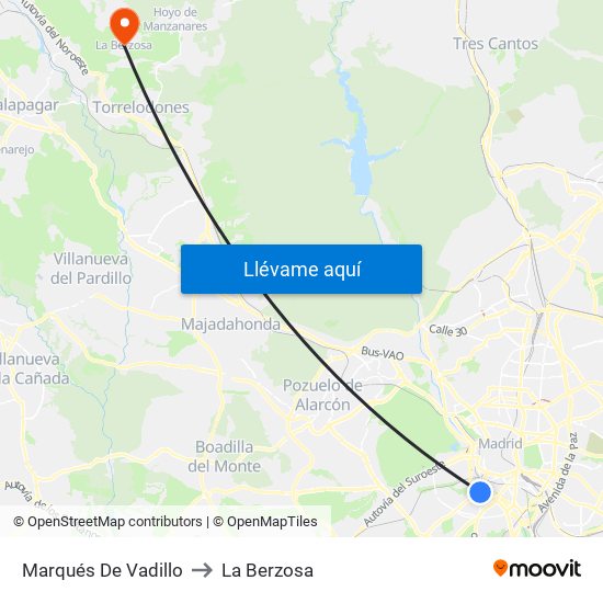 Marqués De Vadillo to La Berzosa map