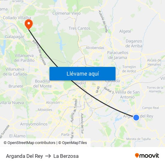 Arganda Del Rey to La Berzosa map