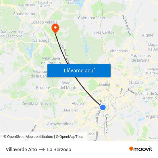 Villaverde Alto to La Berzosa map