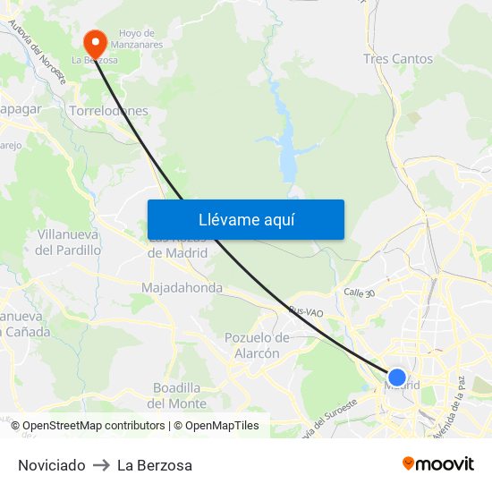 Noviciado to La Berzosa map