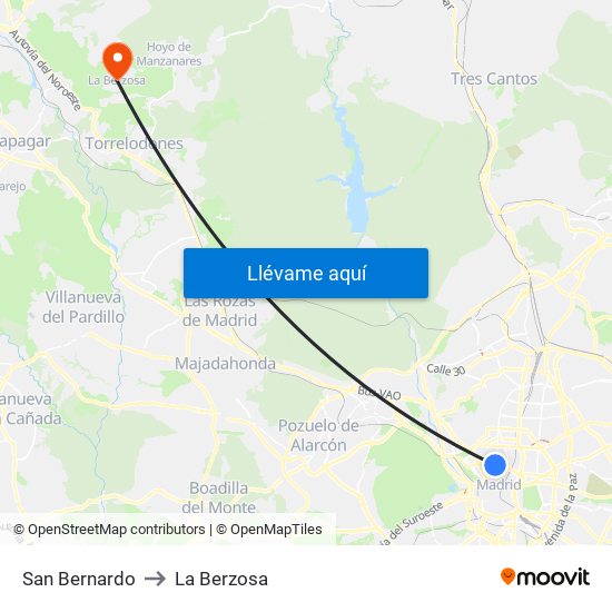 San Bernardo to La Berzosa map