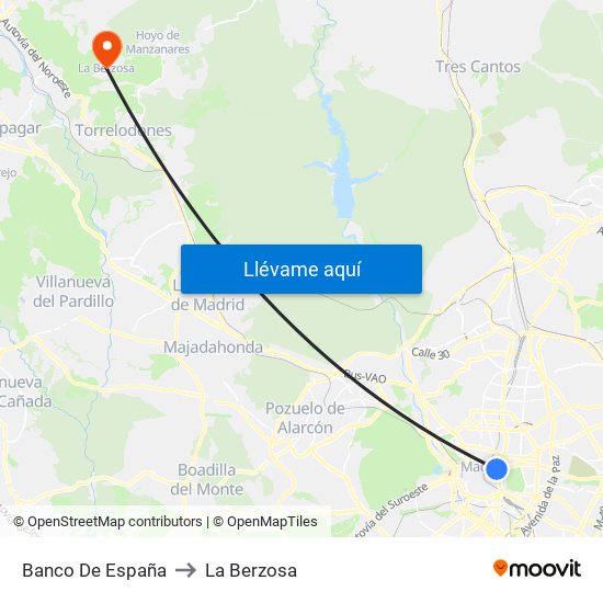 Banco De España to La Berzosa map