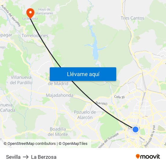 Sevilla to La Berzosa map