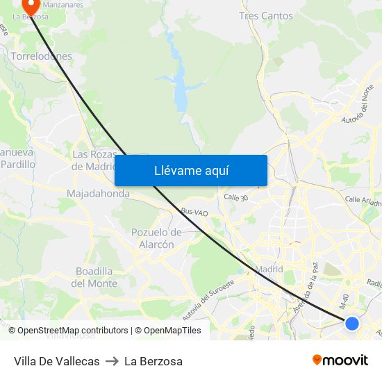 Villa De Vallecas to La Berzosa map