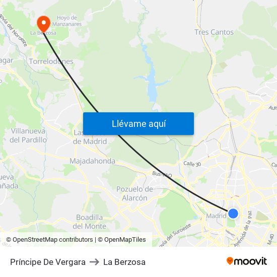 Príncipe De Vergara to La Berzosa map