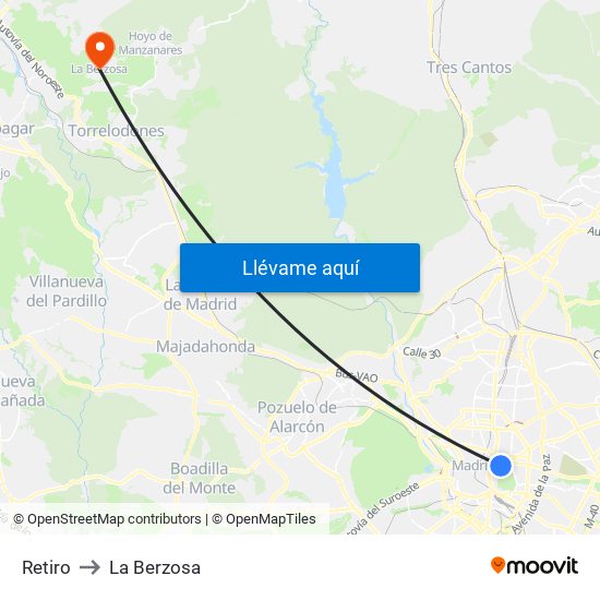 Retiro to La Berzosa map