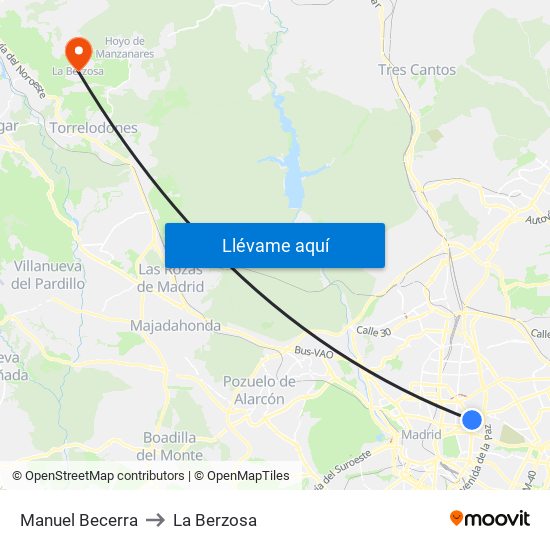 Manuel Becerra to La Berzosa map
