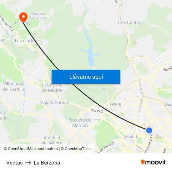 Ventas to La Berzosa map