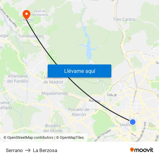 Serrano to La Berzosa map