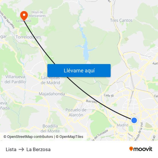 Lista to La Berzosa map