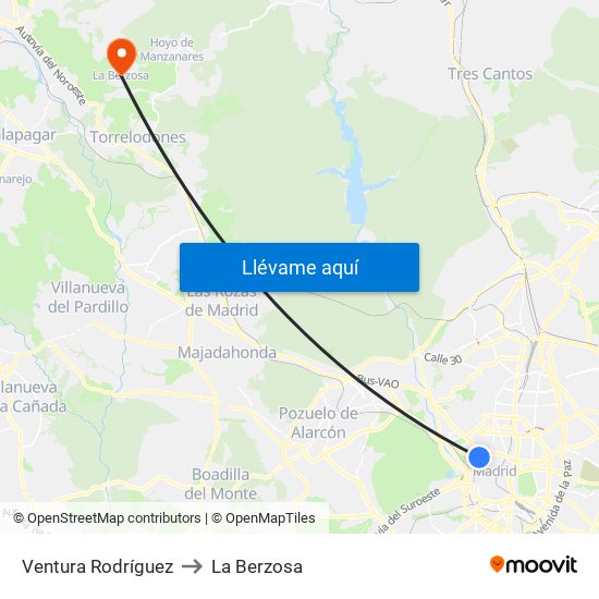 Ventura Rodríguez to La Berzosa map