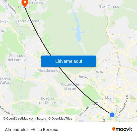 Almendrales to La Berzosa map