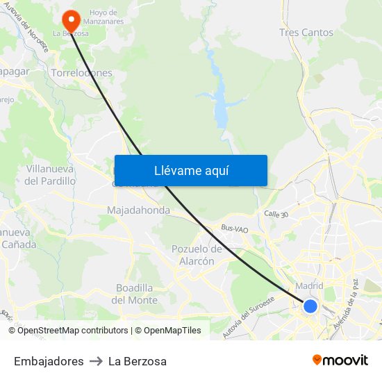 Embajadores to La Berzosa map