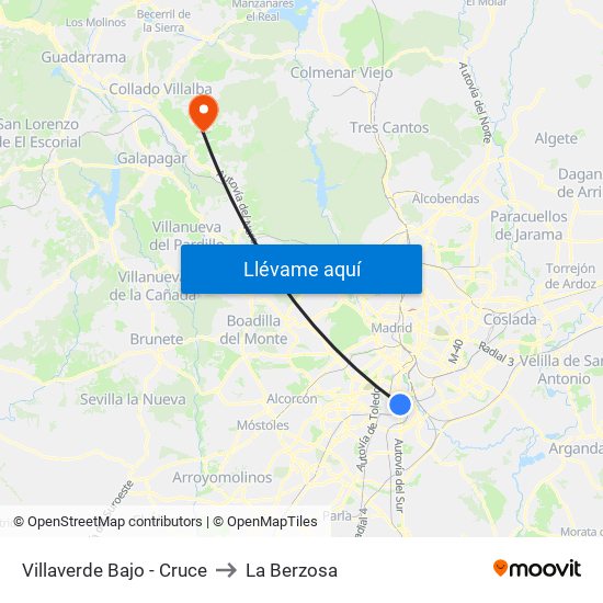 Villaverde Bajo - Cruce to La Berzosa map