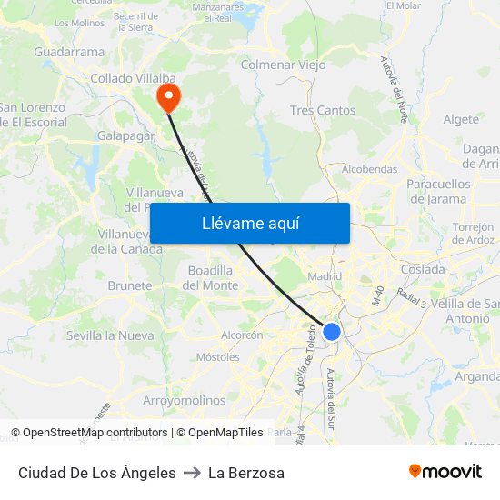 Ciudad De Los Ángeles to La Berzosa map