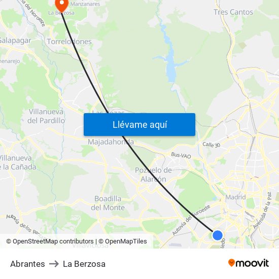 Abrantes to La Berzosa map