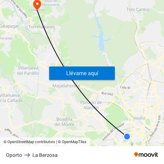Oporto to La Berzosa map