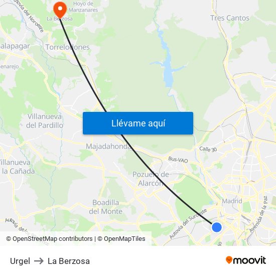 Urgel to La Berzosa map