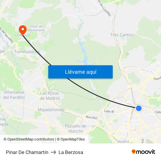 Pinar De Chamartín to La Berzosa map