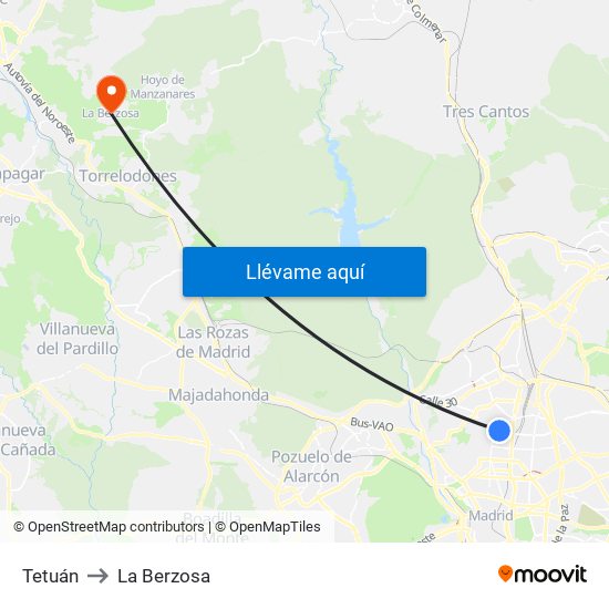 Tetuán to La Berzosa map