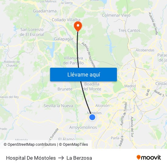 Hospital De Móstoles to La Berzosa map