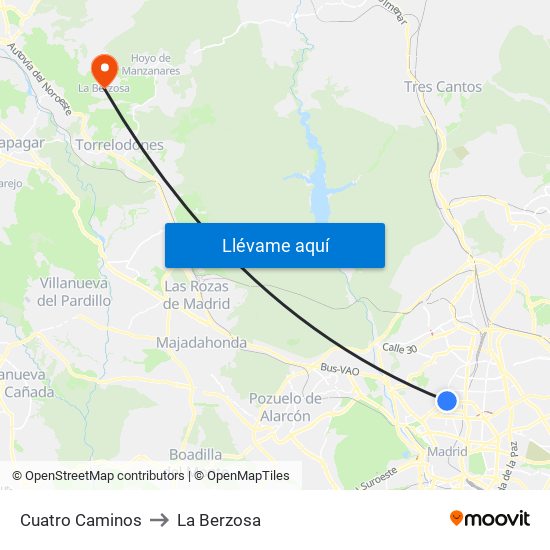 Cuatro Caminos to La Berzosa map