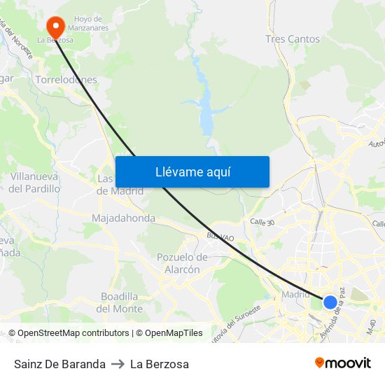 Sainz De Baranda to La Berzosa map