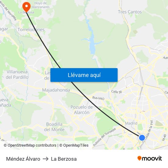 Méndez Álvaro to La Berzosa map