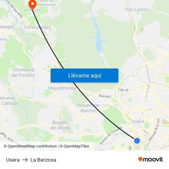 Usera to La Berzosa map
