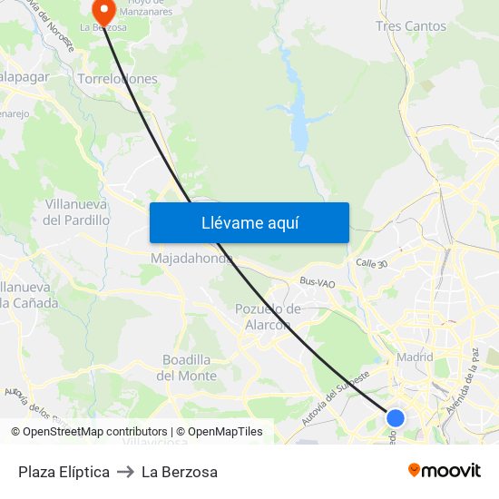 Plaza Elíptica to La Berzosa map
