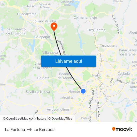 La Fortuna to La Berzosa map