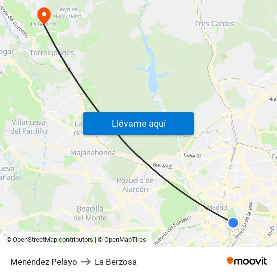 Menéndez Pelayo to La Berzosa map