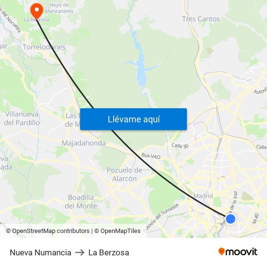 Nueva Numancia to La Berzosa map