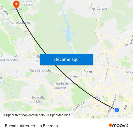 Buenos Aires to La Berzosa map
