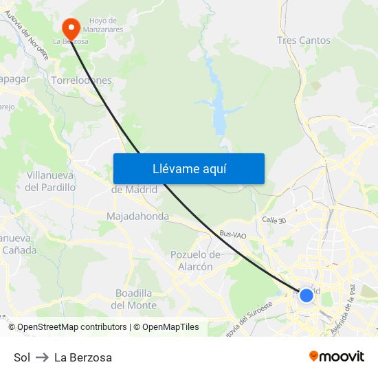 Sol to La Berzosa map