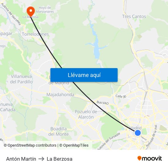 Antón Martín to La Berzosa map