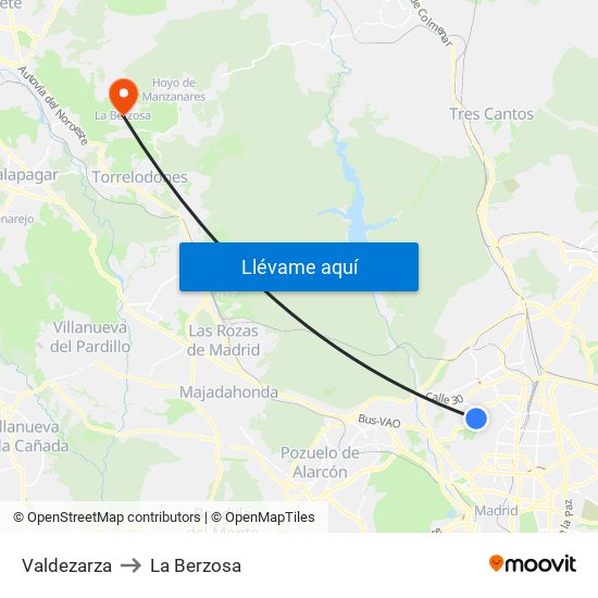Valdezarza to La Berzosa map