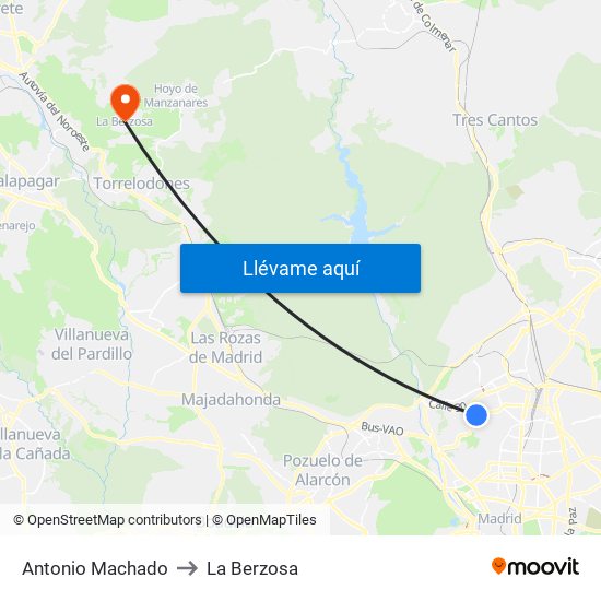 Antonio Machado to La Berzosa map