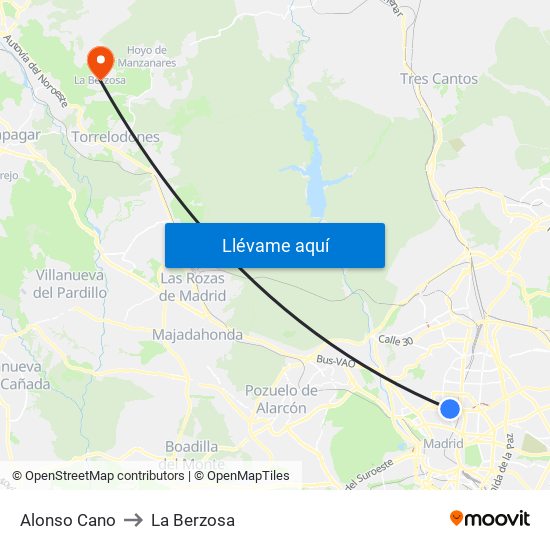 Alonso Cano to La Berzosa map